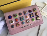 Fendi Wallet On Chain in Pink Leather with Multicoloured Studs For Sale