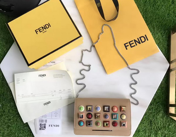 Fendi Wallet On Chain in Tan Leather with Multicoloured Studs For Sale