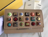 Fendi Wallet On Chain in Tan Leather with Multicoloured Studs For Sale
