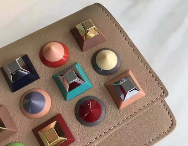Fendi Wallet On Chain in Tan Leather with Multicoloured Studs For Sale