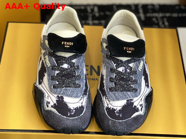 Fendi Wave Pulse Gray Fabric and Black Cavallino Calfskin Low Tops Replica