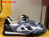 Fendi Wave Pulse Gray Fabric and Black Cavallino Calfskin Low Tops Replica