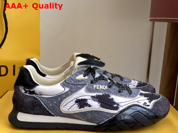 Fendi Wave Pulse Gray Fabric and Black Cavallino Calfskin Low Tops Replica