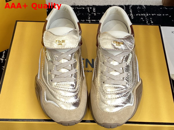 Fendi Wave Pulse Low Top Sneaker in Light Gold and Brown Leather Replica