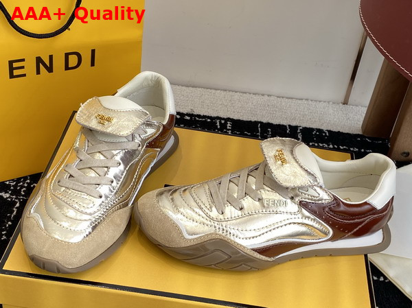 Fendi Wave Pulse Low Top Sneaker in Light Gold and Brown Leather Replica