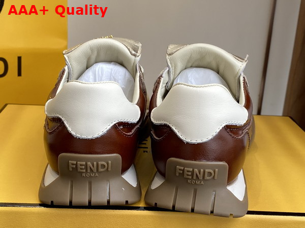 Fendi Wave Pulse Low Top Sneaker in Light Gold and Brown Leather Replica