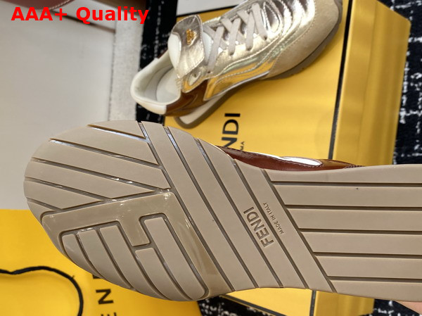 Fendi Wave Pulse Low Top Sneaker in Light Gold and Brown Leather Replica