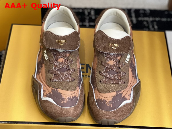 Fendi Wave Pulse Orange Fabric and Brown Cavallino Calfskin Low Tops Replica