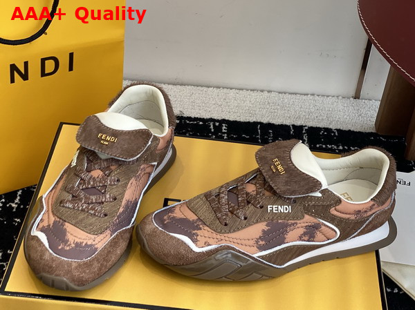 Fendi Wave Pulse Orange Fabric and Brown Cavallino Calfskin Low Tops Replica