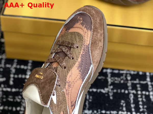 Fendi Wave Pulse Orange Fabric and Brown Cavallino Calfskin Low Tops Replica