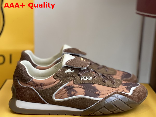 Fendi Wave Pulse Orange Fabric and Brown Cavallino Calfskin Low Tops Replica