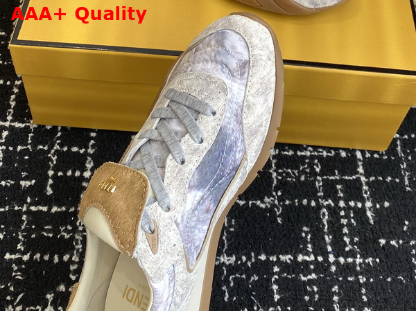 Fendi Wave Pulse White Fabric and Beige Cavallino Calfskin Low Tops Replica