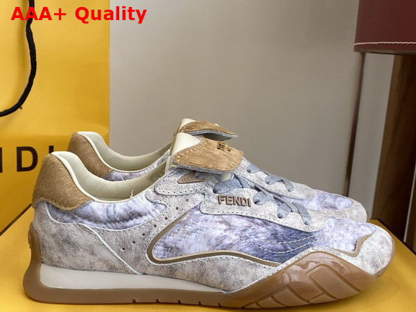 Fendi Wave Pulse White Fabric and Beige Cavallino Calfskin Low Tops Replica