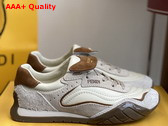 Fendi Wave Pulse White and Beige Suede Low Tops Replica