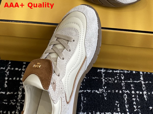 Fendi Wave Pulse White and Beige Suede Low Tops Replica