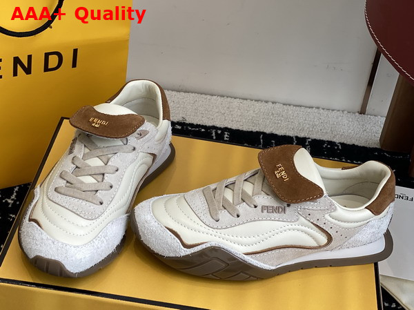 Fendi Wave Pulse White and Beige Suede Low Tops Replica