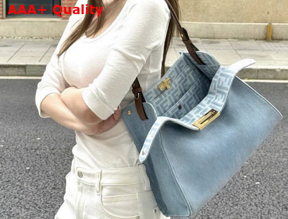 Fendi Way Medium Light Blue Denim Bag Replica