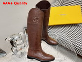 Fendi Women Boots in Brown Crocodile Embossed Calfskin Replica