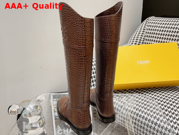 Fendi Women Boots in Brown Crocodile Embossed Calfskin Replica