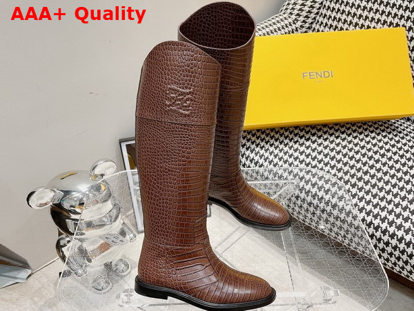 Fendi Women Boots in Brown Crocodile Embossed Calfskin Replica