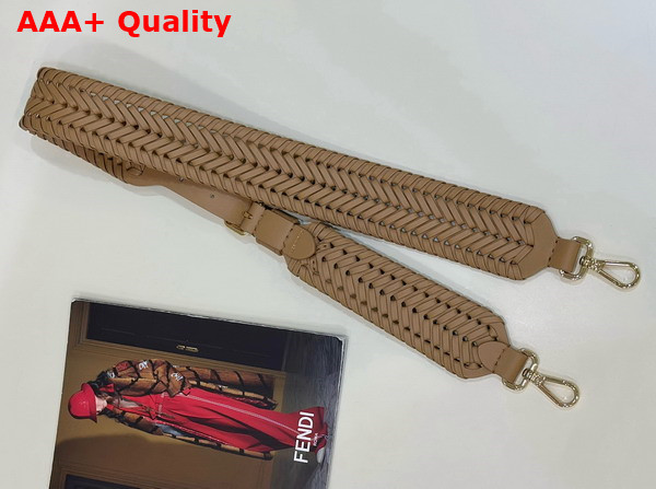 Fendi Woven Leather Shoulder Strap in Beige Replica