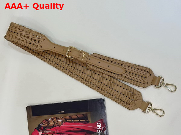 Fendi Woven Leather Shoulder Strap in Beige Replica