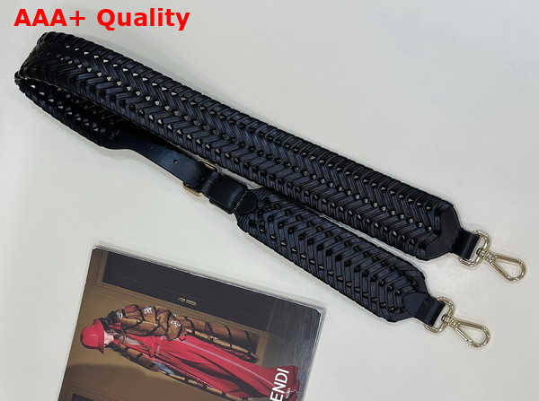 Fendi Woven Leather Shoulder Strap in Black Replica