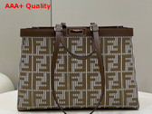 Fendi X Tote Brown Houndstooth Wool Shopper with FF Embroidery Replica