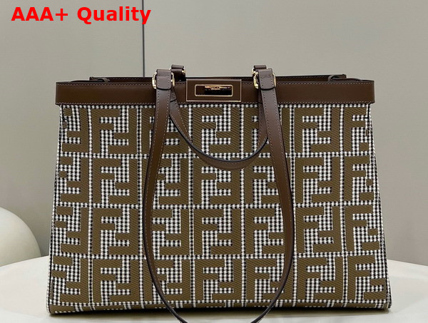 Fendi X Tote Brown Houndstooth Wool Shopper with FF Embroidery Replica