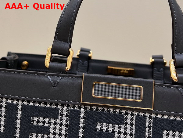 Fendi X Tote Gray Houndstooth Wool Shopper with FF Embroidery Replica