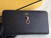 Fendi Zip Around Wallet in Black Calfskin Leather For Sale