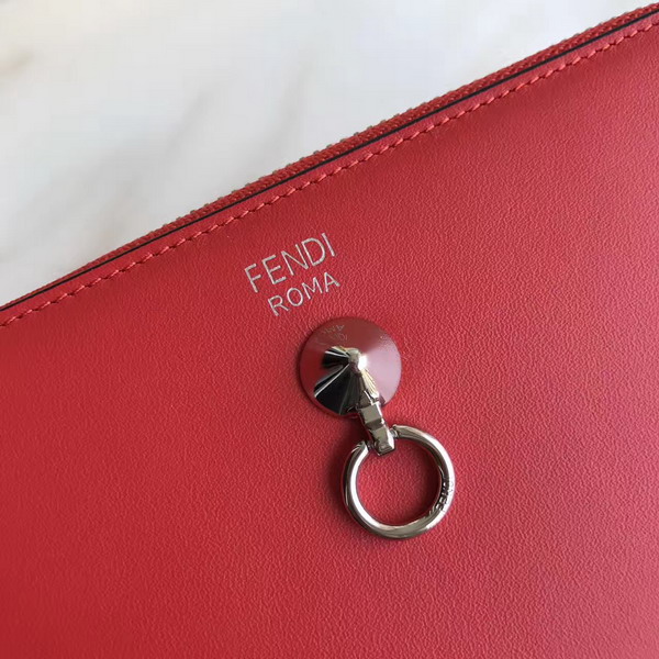 Fendi Zip Around Wallet in Red Calfskin Leather For Sale