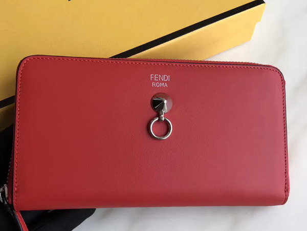 Fendi Zip Around Wallet in Red Calfskin Leather For Sale