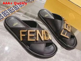 Fendigraphy Black Leather Slides Replica