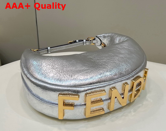 Fendigraphy Medium Leather Bag in Silver Laminated Leather Replica