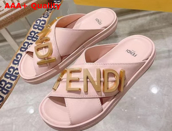 Fendigraphy Pink Leather Slides Replica