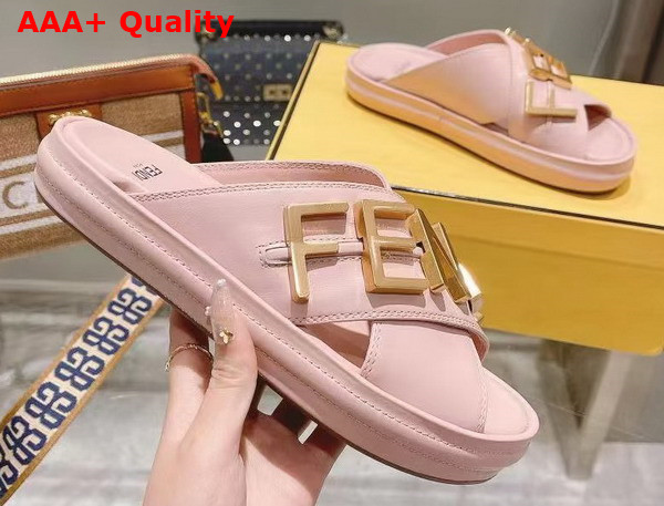 Fendigraphy Pink Leather Slides Replica