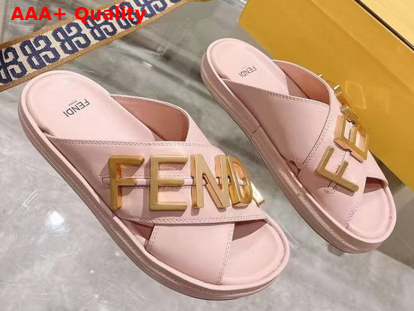Fendigraphy Pink Leather Slides Replica