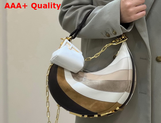 Fendigraphy Small Leather Bag with Beige and Brown Inlay Replica