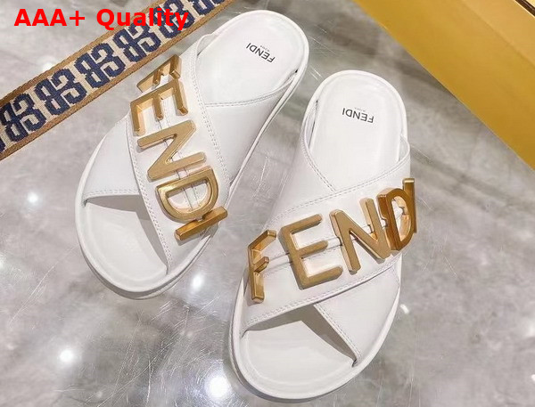 Fendigraphy White Leather Slides Replica