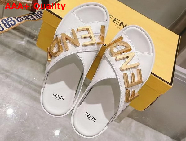 Fendigraphy White Leather Slides Replica