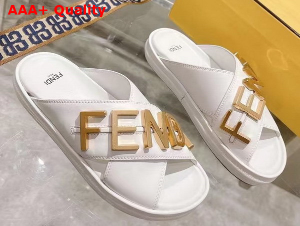 Fendigraphy White Leather Slides Replica