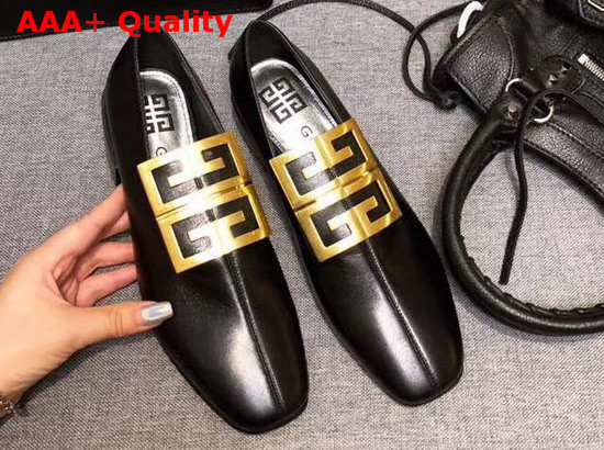 Givenchy 4G Loafers in Black Grained Leather with Gold Metal 4G Emblem Replica