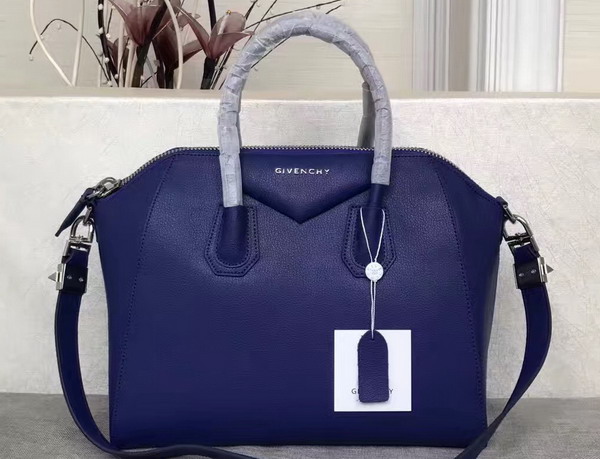 Givenchy Big Antigona Bag in Navy Blue Goatskin Silver Hardware For Sale