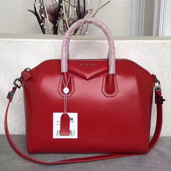 Givenchy Big Antigona Bag in Red Shiny Smooth Calfskin Silver Hardware For Sale