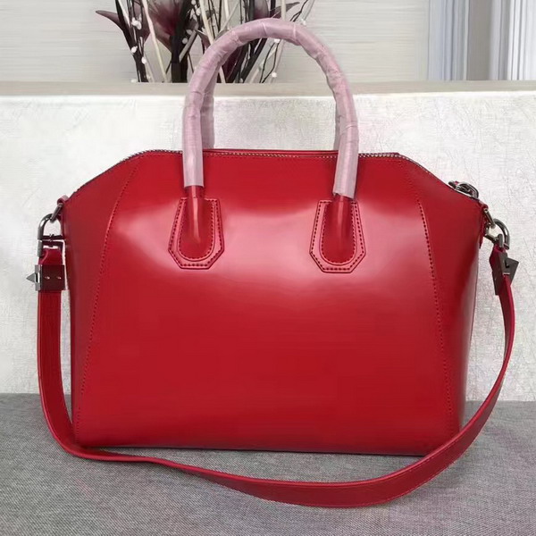 Givenchy Big Antigona Bag in Red Shiny Smooth Calfskin Silver Hardware For Sale