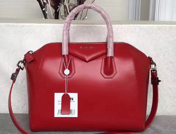 Givenchy Big Antigona Bag in Red Shiny Smooth Calfskin Silver Hardware For Sale