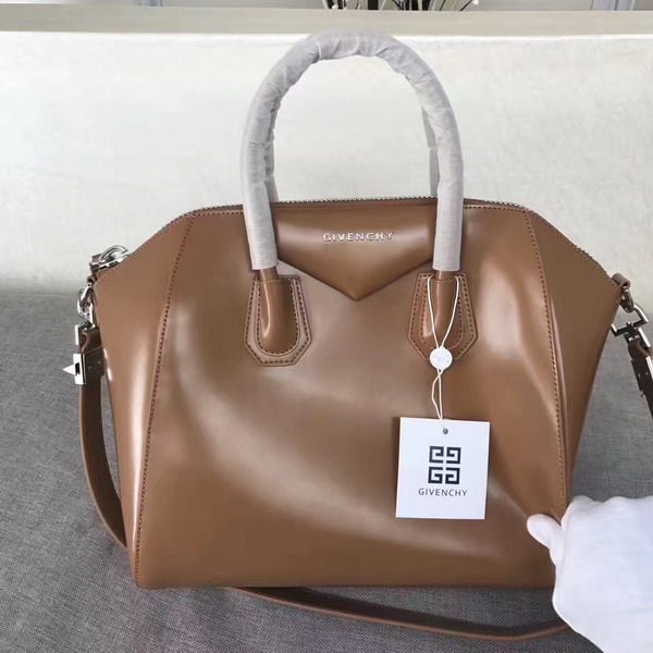 Givenchy Big Antigona Bag in Tan Shiny Smooth Calfskin Silver Hardware For Sale