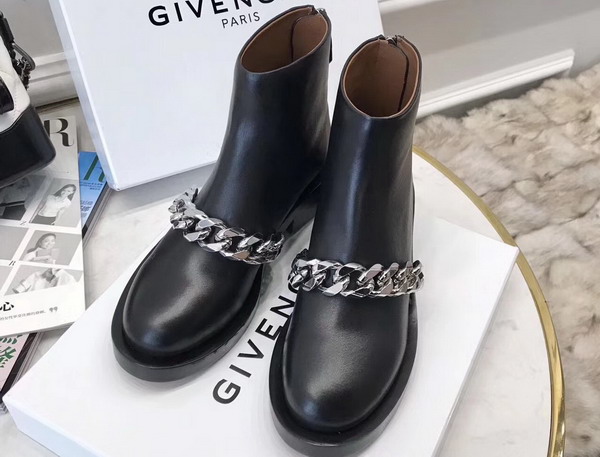 Givenchy Chain Flat Ankle Boots in Smooth Black Calfskin Leather For Sale