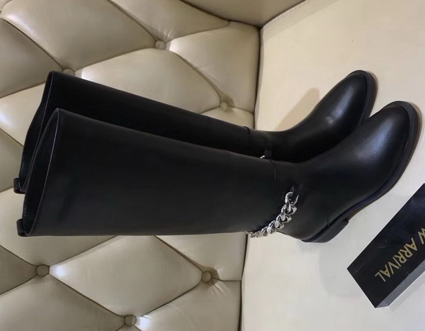 Givenchy Chain Leather Boots Riding Boots in Smooth Black Maremma Leather with Metal Chain on The Back of The Heel For Sale